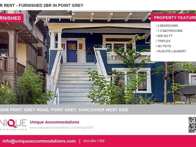 Apartment for rent in Vancouver, Vancouver West, 1 3536 Point Grey Road, 263156539 | Realtylink.org
