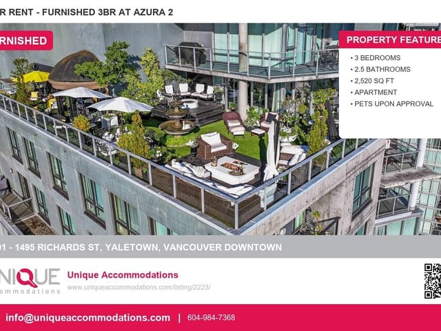 Apartment for rent in Vancouver, Vancouver West, 3701 1495 Richards, 263159784 | Realtylink.org