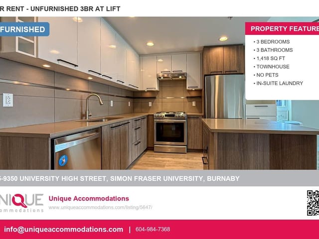 Townhouse for rent in Burnaby, Burnaby North, 405 9350 University High Street, 263164460 | Realtylink.org