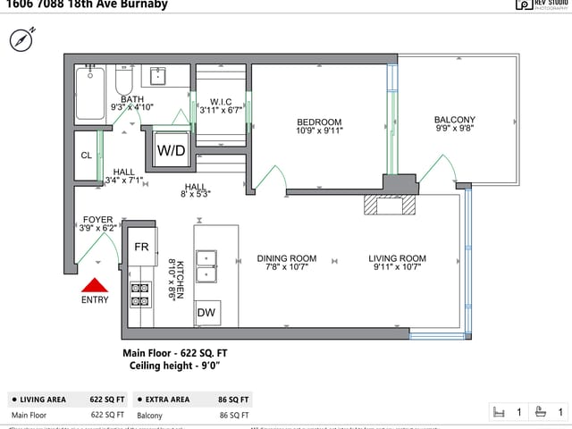 Apartment for sale in Burnaby, Burnaby East, 1606 7088 18th Avenue, 263173728 | Realtylink.org