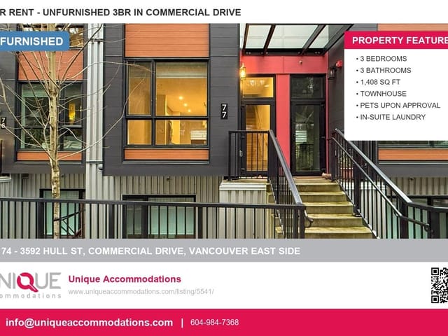 Townhouse for rent in Vancouver, Vancouver East, Th 74 - 3592 Hull St, 263176053 | Realtylink.org