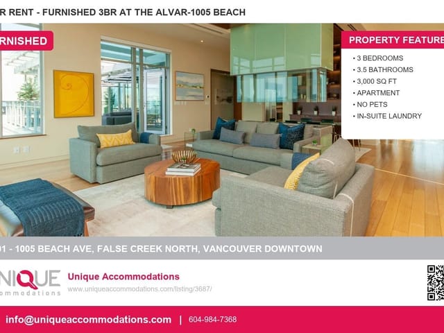 Apartment for rent in Vancouver, Vancouver West, 2901 1005 Beach Avenue, 263178879 | Realtylink.org