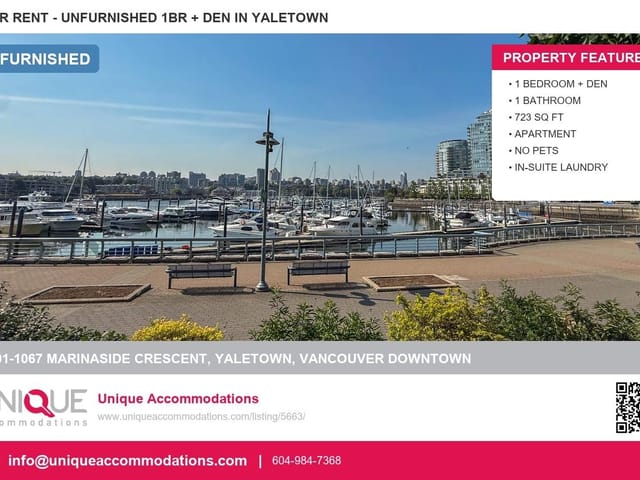 Apartment for rent in Vancouver, Vancouver West, 1101 1067 Marinaside Crescent, 263180878 | Realtylink.org