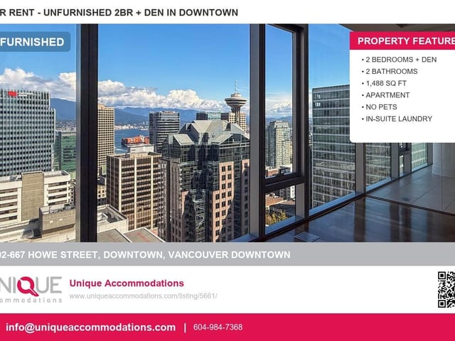 Apartment for rent in Vancouver, Vancouver West, 2702 667 Howe, 263182252 | Realtylink.org